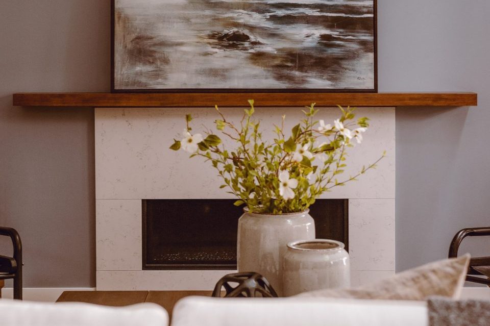a painted canvas on a living room wall