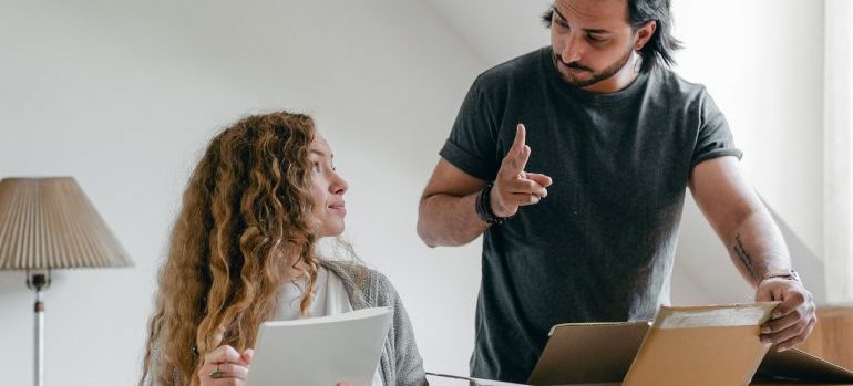 man and woman speaking