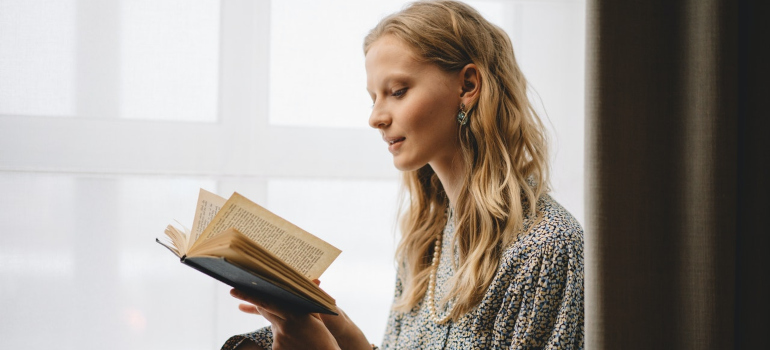 a woman reading a book