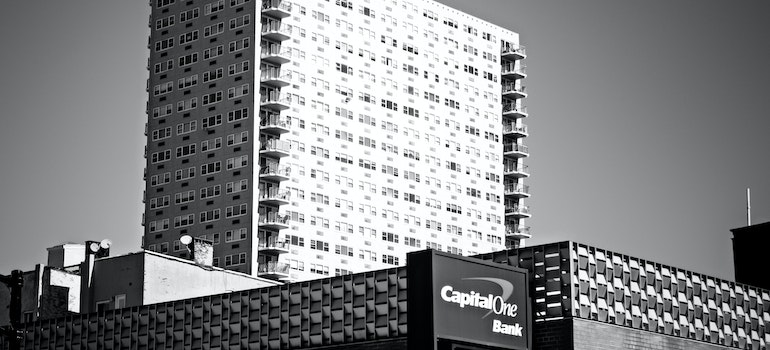 a black and white building