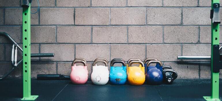 dumbbells of different colors